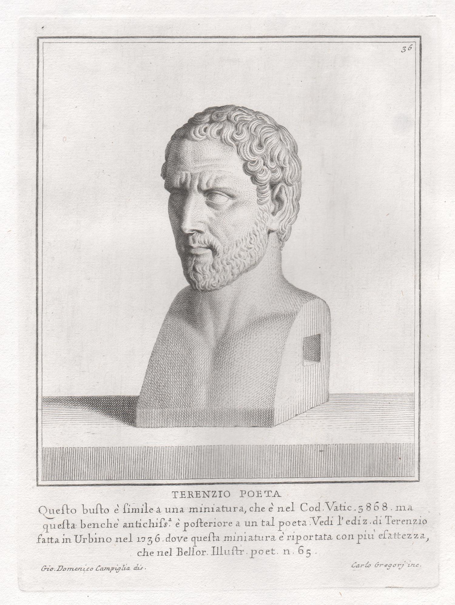 Giovanni Domenico Campiglia Portrait Print - Terence, Ancient Roman, C18th Grand Tour Classical antique engraving print