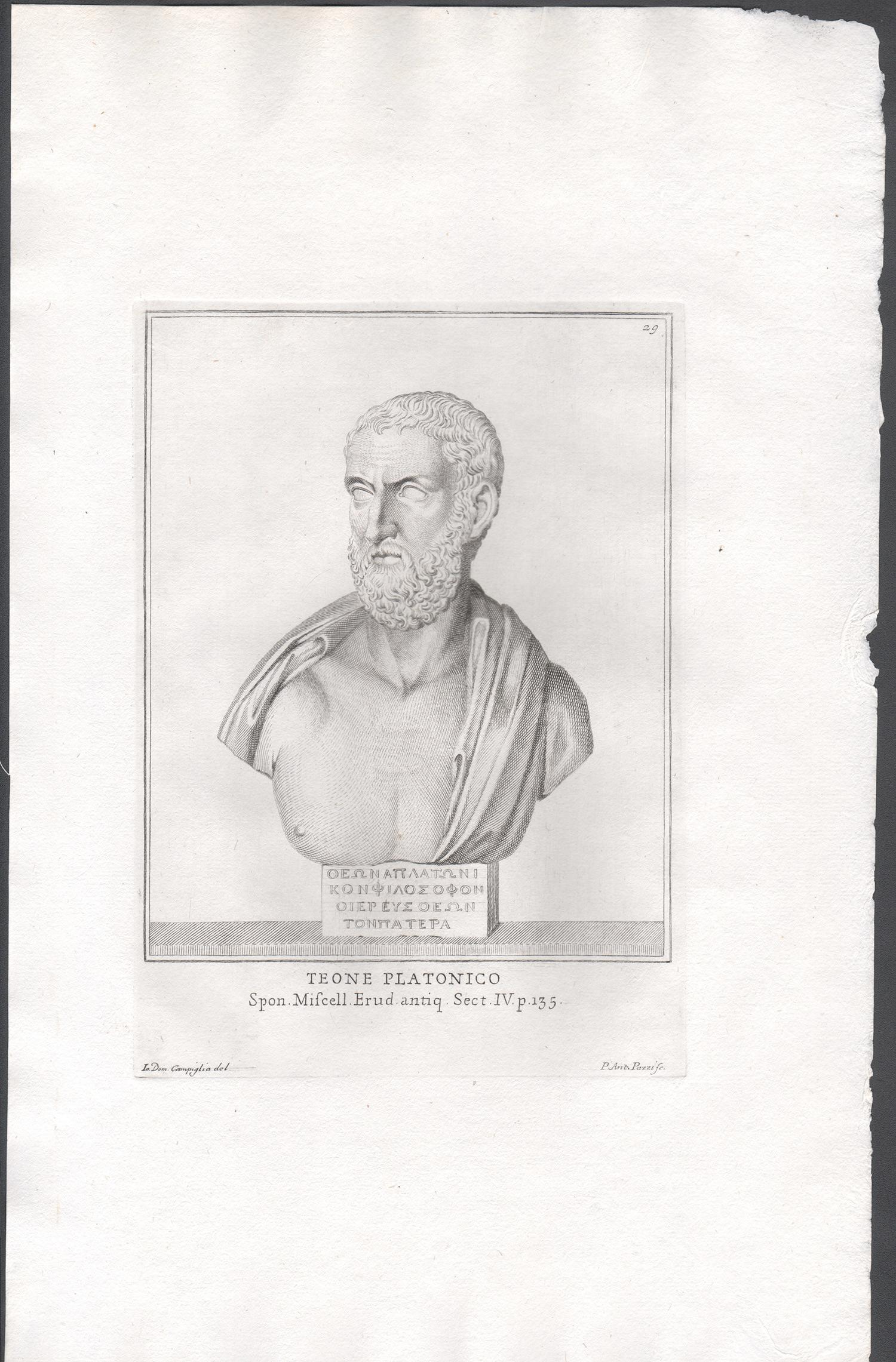 Theon, Ancient Greek philosopher, C18th Classical antique engraving print - Print by Giovanni Domenico Campiglia