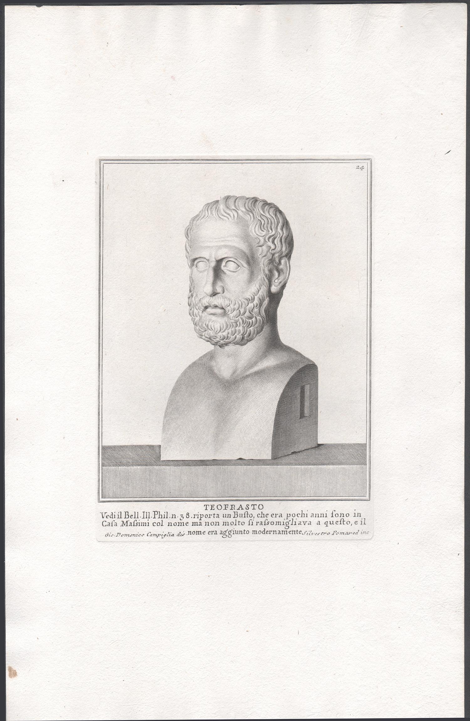 Teofrasto, greco antico, stampa antica Grand Tour Classica del 18° secolo - Print di Giovanni Domenico Campiglia