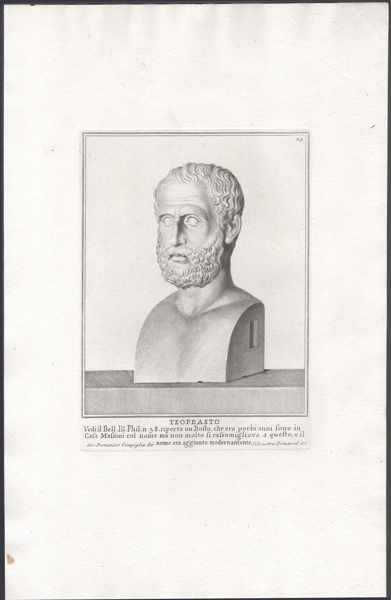 Theophrastus, Ancient Greek, C18th Grand Tour Classical antique engraving print - Print by Giovanni Domenico Campiglia