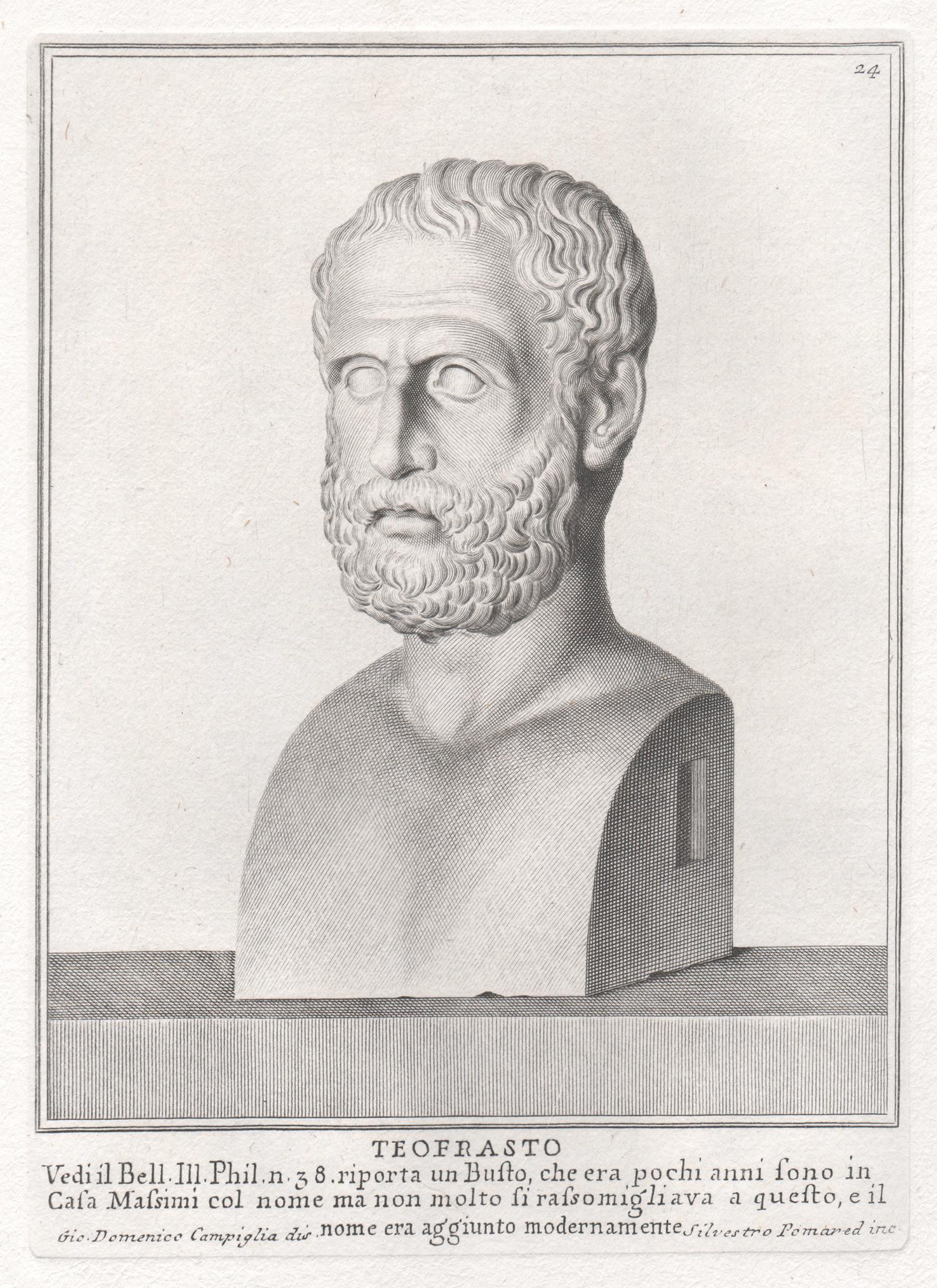 Giovanni Domenico Campiglia Figurative Print - Theophrastus, Ancient Greek, C18th Grand Tour Classical antique engraving print