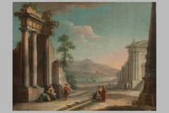 18th Century By Giovanni Domenico Gambone Pair of Capricci Oil on Canvas