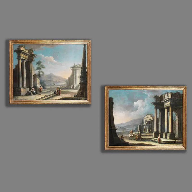 Paar Capricci-Ölgemälde auf Leinwand, Giovanni Domenico Gambone, 18. Jahrhundert im Angebot 2