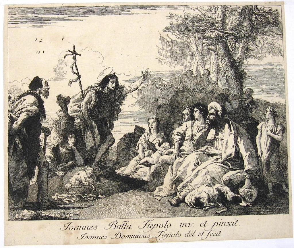 Giovanni Domenico Tiepolo Figurative Print - La Predicazione di S. Giovanni Battista - Etching by Tiepolo - 18th Century