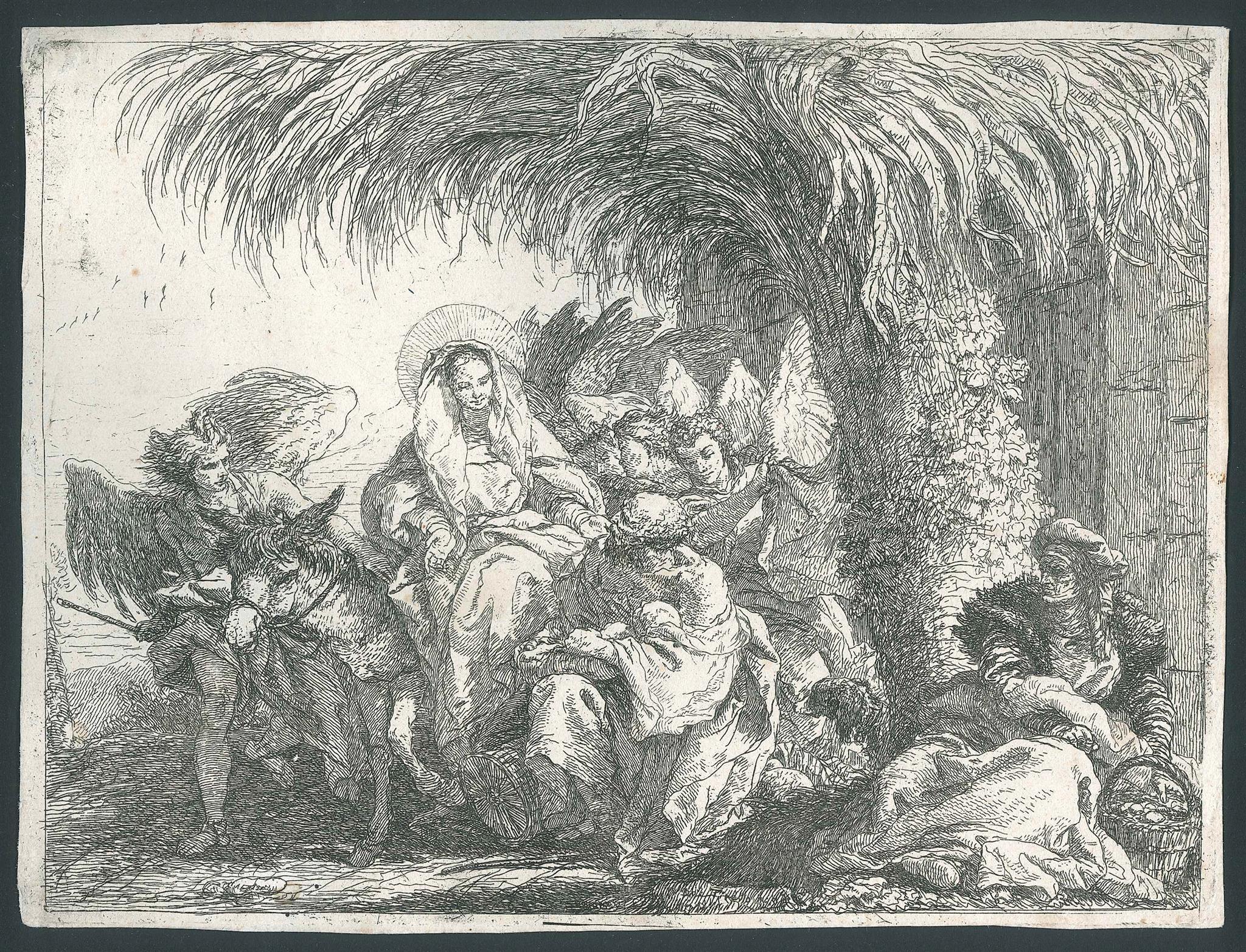 Giovanni Domenico Tiepolo Figurative Print - Maria e Giuseppe Escono dalla Casa