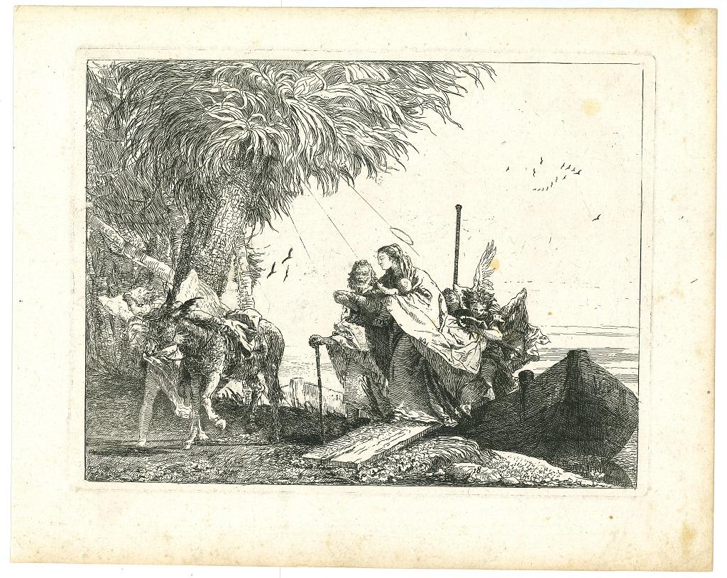 Maria Viene Aiutata da un Angelo - Etching by G.D. Tiepolo - 1753