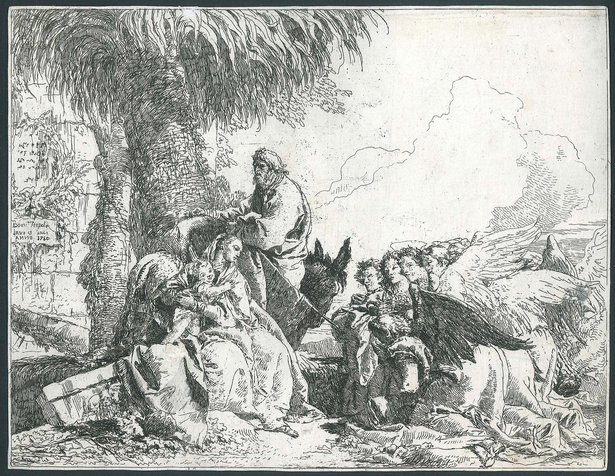 Giovanni Domenico Tiepolo Figurative Print - Riposo Durante la Fuga in Egitto