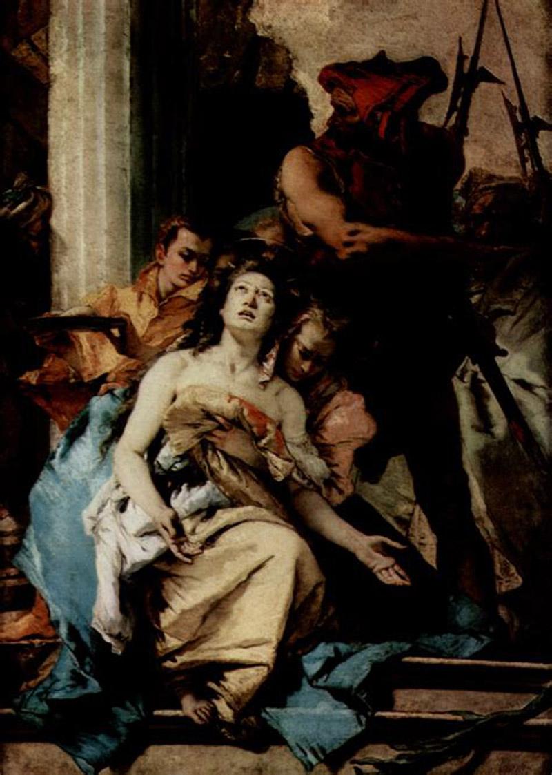 The Martyrdom of Saint Agatha
after the painting by his father, Giovanni Battista Tiepolo (see photo)
Etching, c. 1780
Signature: unsigned 
Watermark: Letter A (similar to Bromberg 43) c. 1750
Provenance:  Paul Prouté SA, Paris 
References: Rizzi