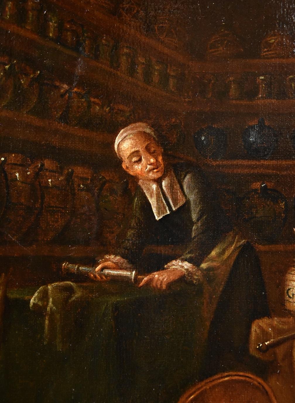 Pharmazist Valentino, signierte Farbe, Öl auf Leinwand, alter Meister, 17. Jahrhundert, Italien im Angebot 7