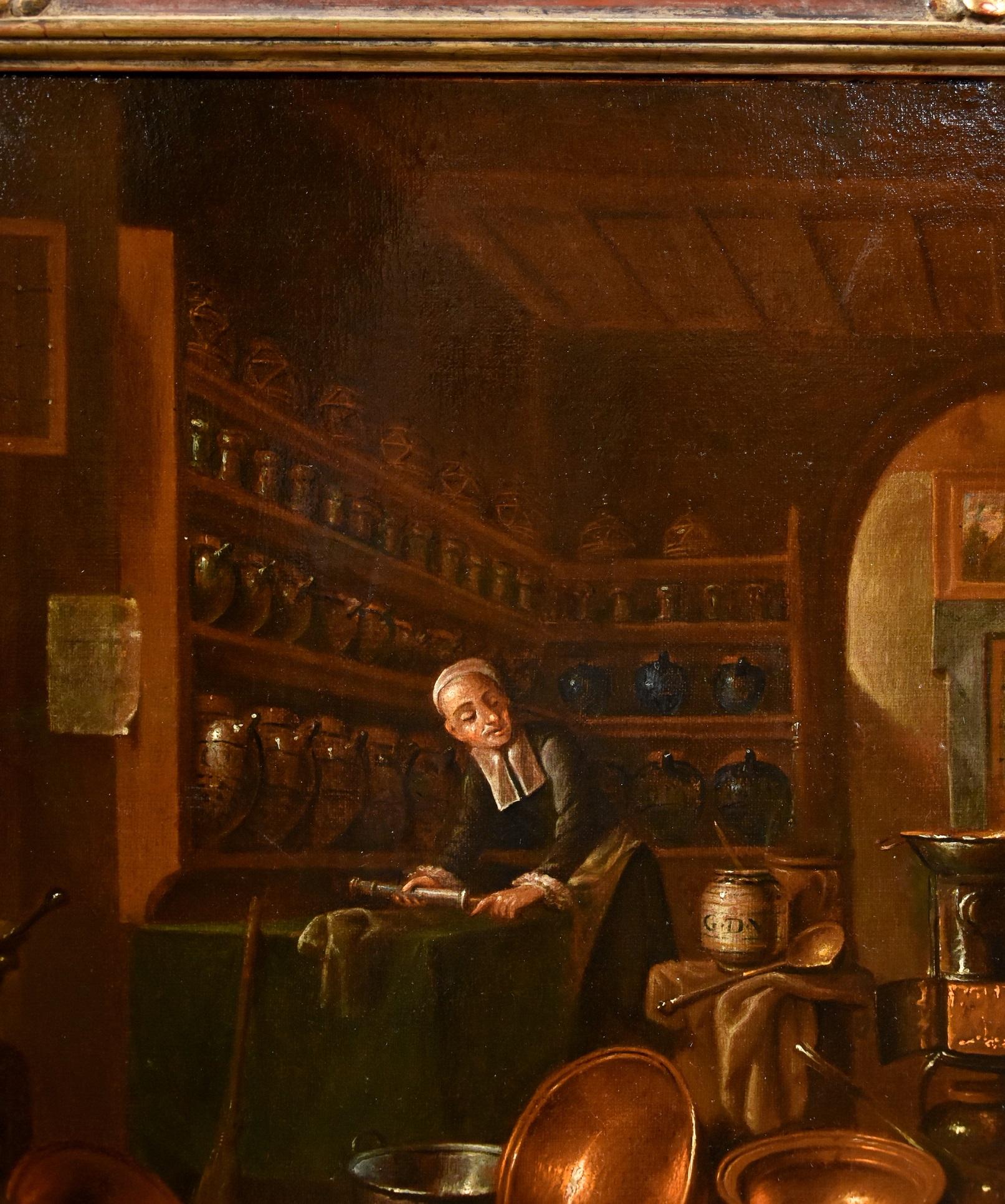 Pharmazist Valentino, signierte Farbe, Öl auf Leinwand, alter Meister, 17. Jahrhundert, Italien im Angebot 3