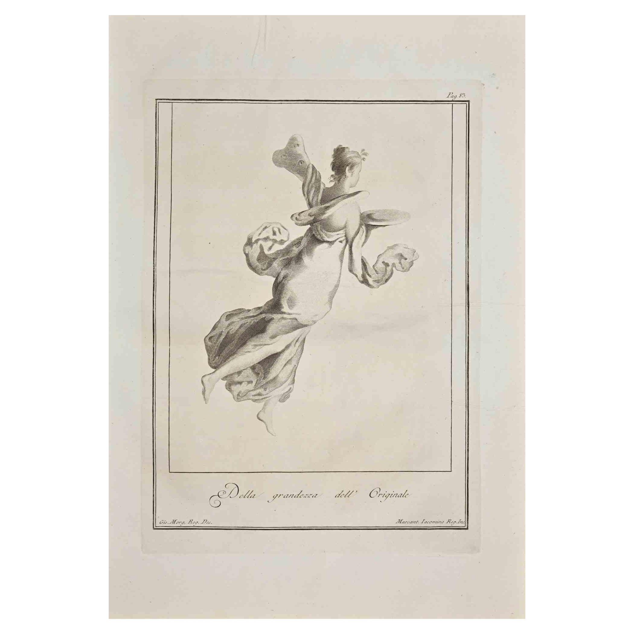 Ancienne gravure romaine Fresco Herculaneum de G. Morghen  - 18ème siècle
