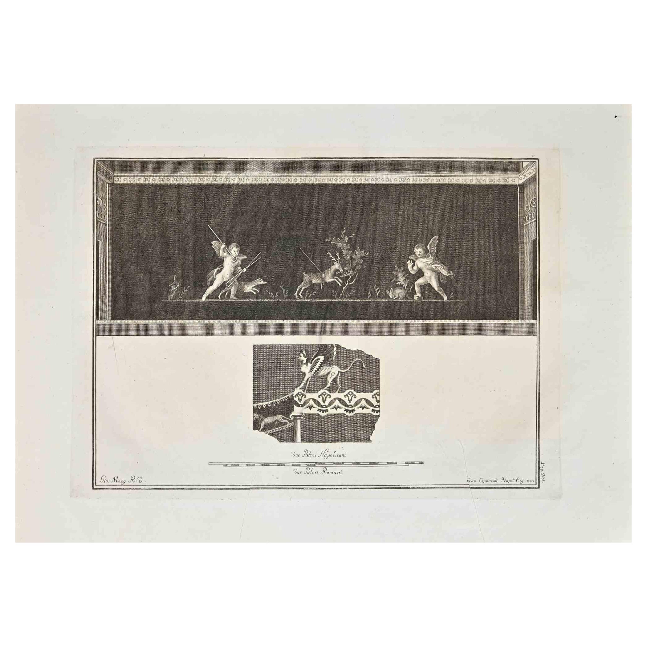 Ancien Fresco Herculaneum romain - Eau-forte G. Morghen  XVIIIe siècle