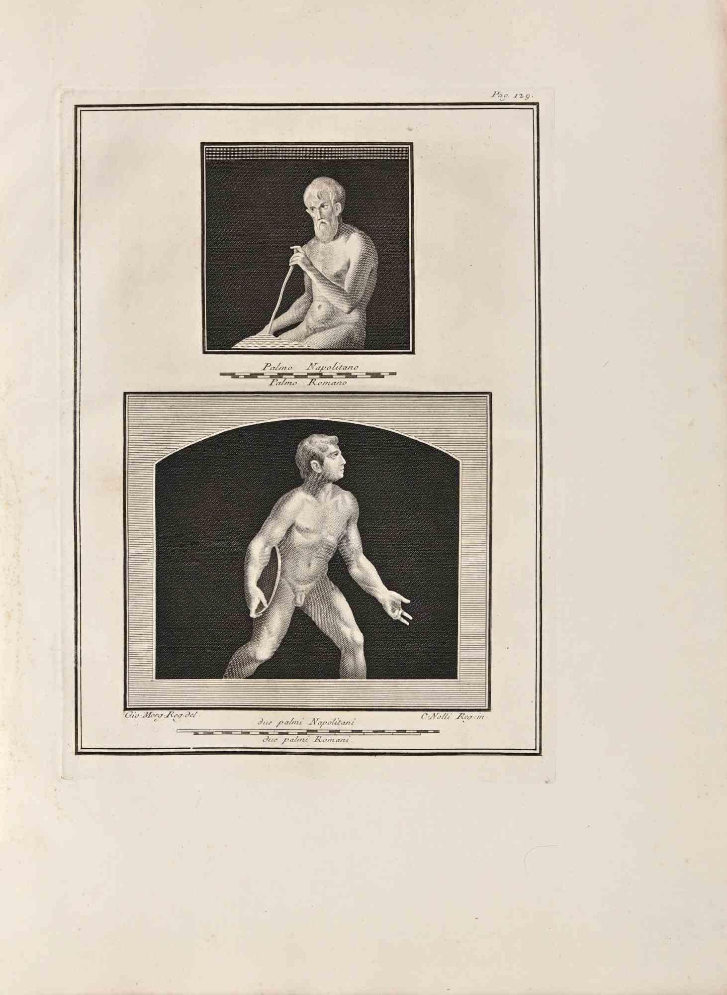 Giovanni Elia Morghen Figurative Print - Ancient Roman Fresco Herculaneum - Etching G. Morghen  - 18th Century