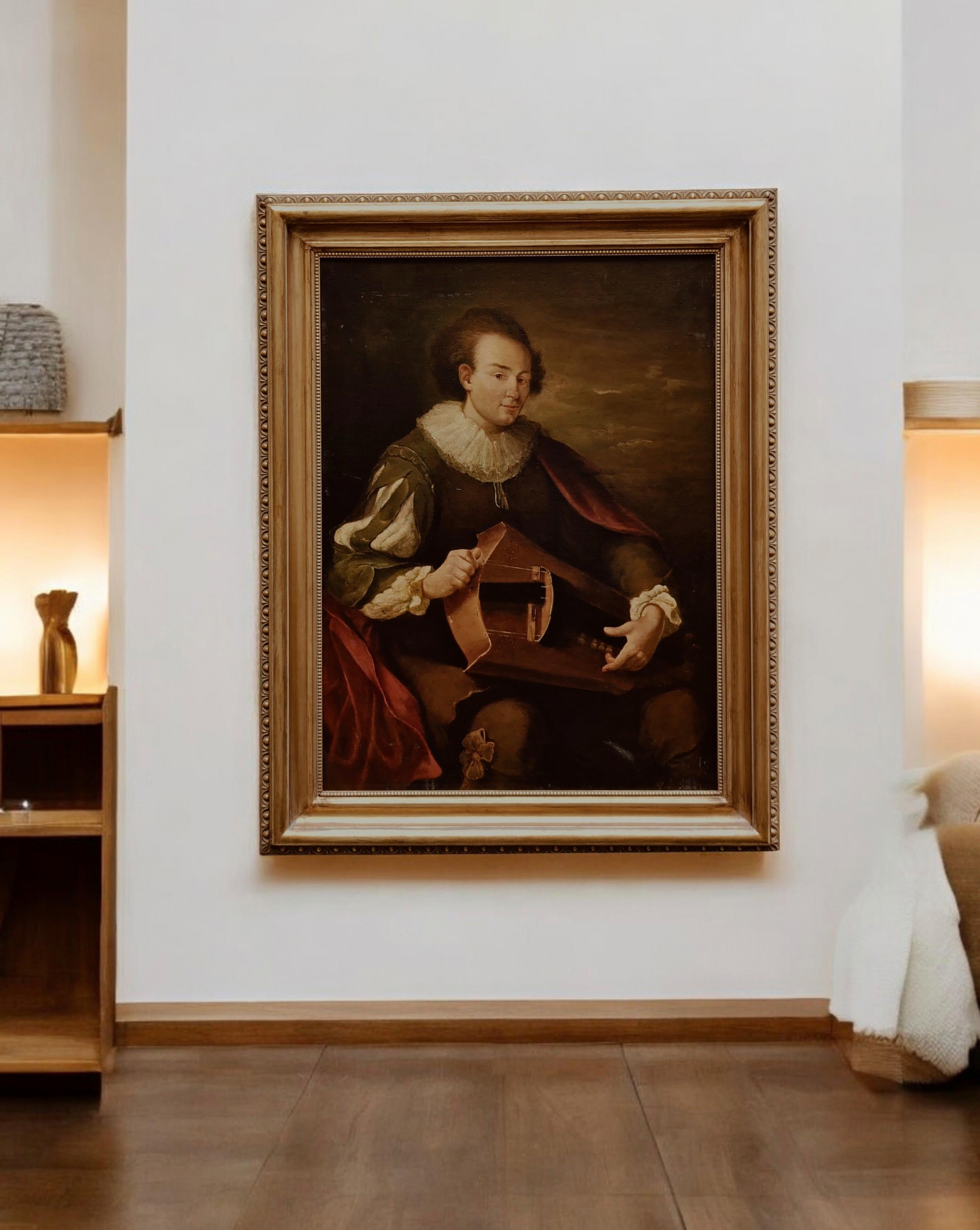 MINSTREL- G.Faliero Neapolitan School Italie - Portrait italien à l'huile sur toile en vente 7