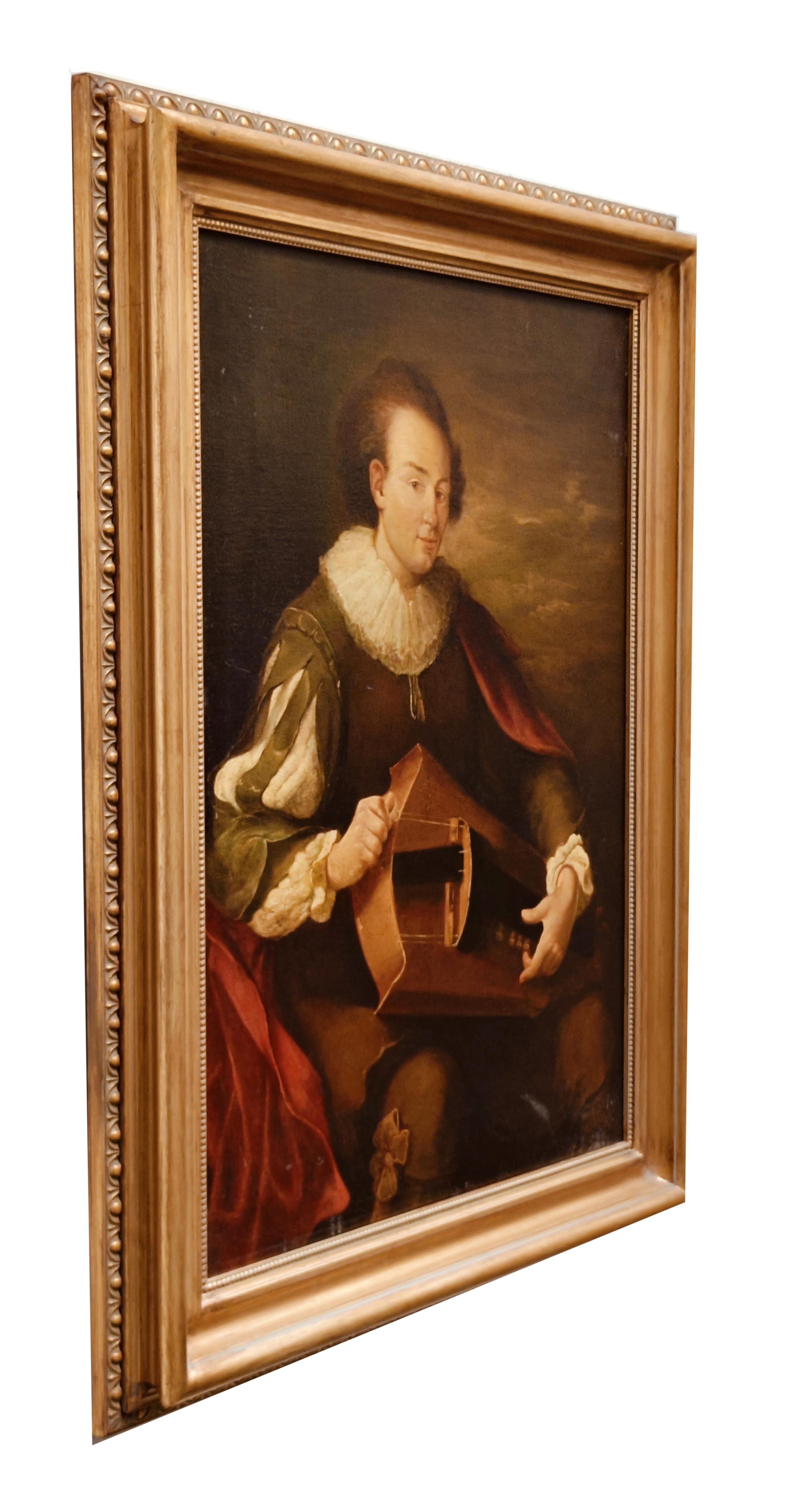 MINSTREL- G.Faliero Neapolitan School Italie - Portrait italien à l'huile sur toile en vente 1