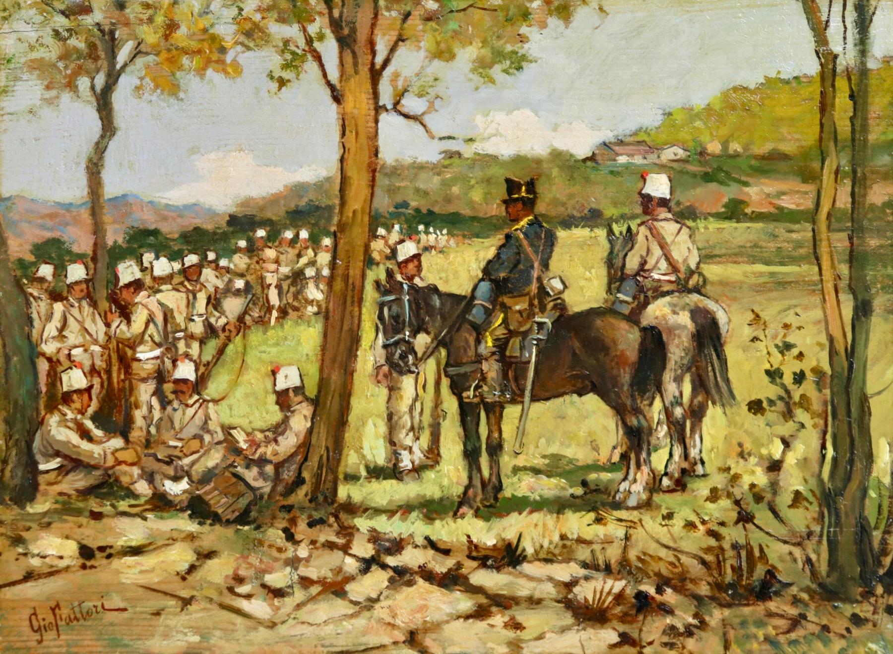 Soldati a riposo - 19th Century Macchiaioli Impressionist Oil - Giovanni Fattori
