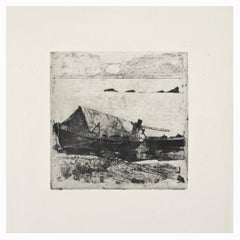 Boats - Original Etching by Giovanni Fattori - 1895 ca.