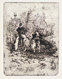 Diego Martelli and his Dogs - Original Etching by Giovanni Fattori - 1896 ca.