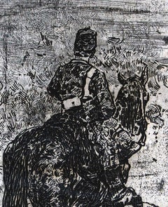 Gunner Riding - Original Etching by Giovanni Fattori - 1900 ca.