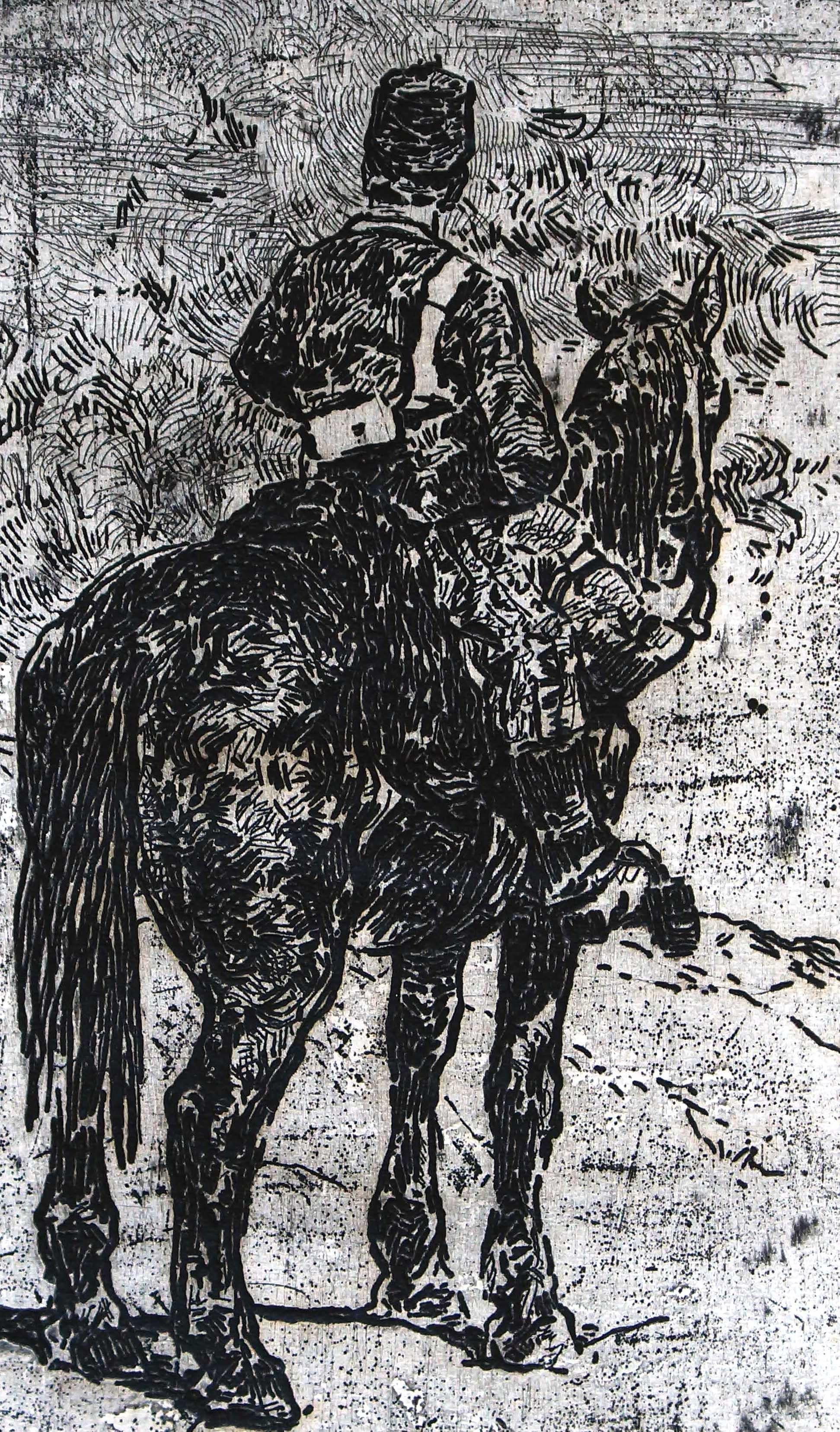 Artigliere a cavallo - Acquaforte originale di Giovanni Fattori - 1900 ca. in vendita 1