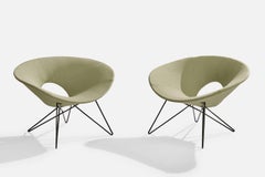 Giovanni Ferrabini Attribution, Lounge Chairs, Iron, Fabric, Italy, 1950s