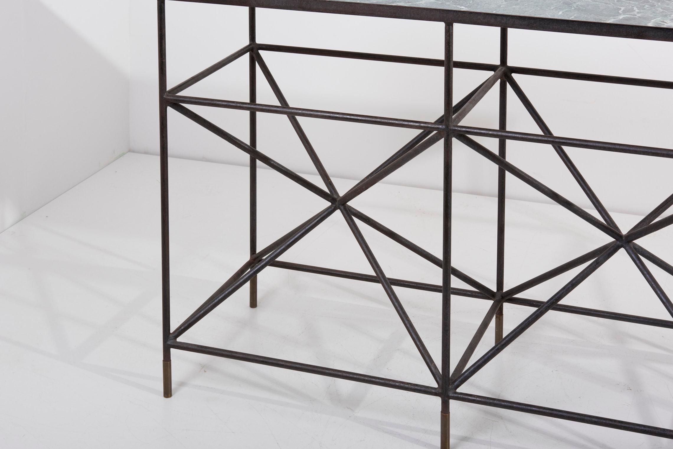 Modern Giovanni Ferrabini Steel and Marble Sideboard or Shelf, Italy, 1950s For Sale