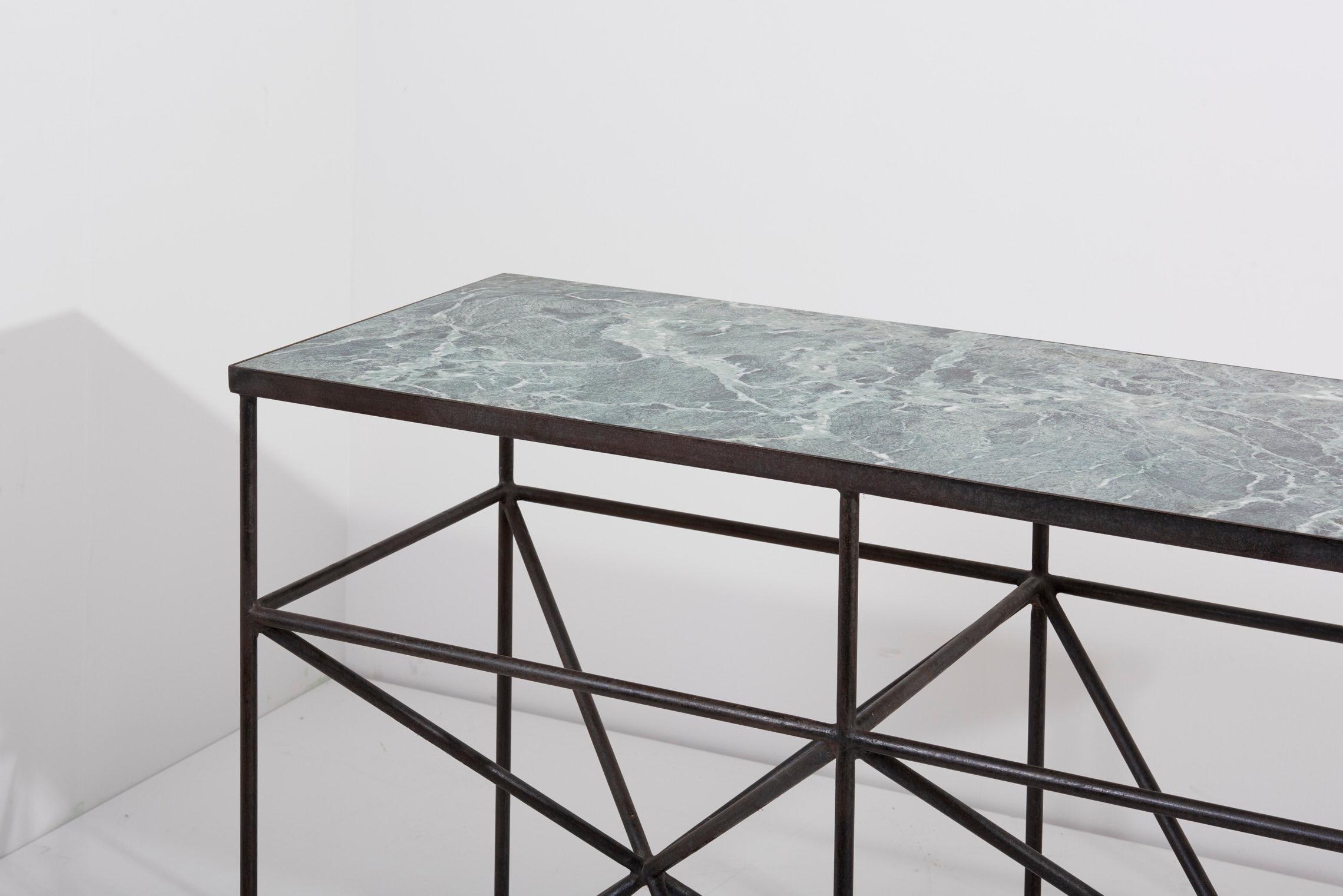 Italian Giovanni Ferrabini Steel and Marble Sideboard or Shelf, Italy, 1950s For Sale
