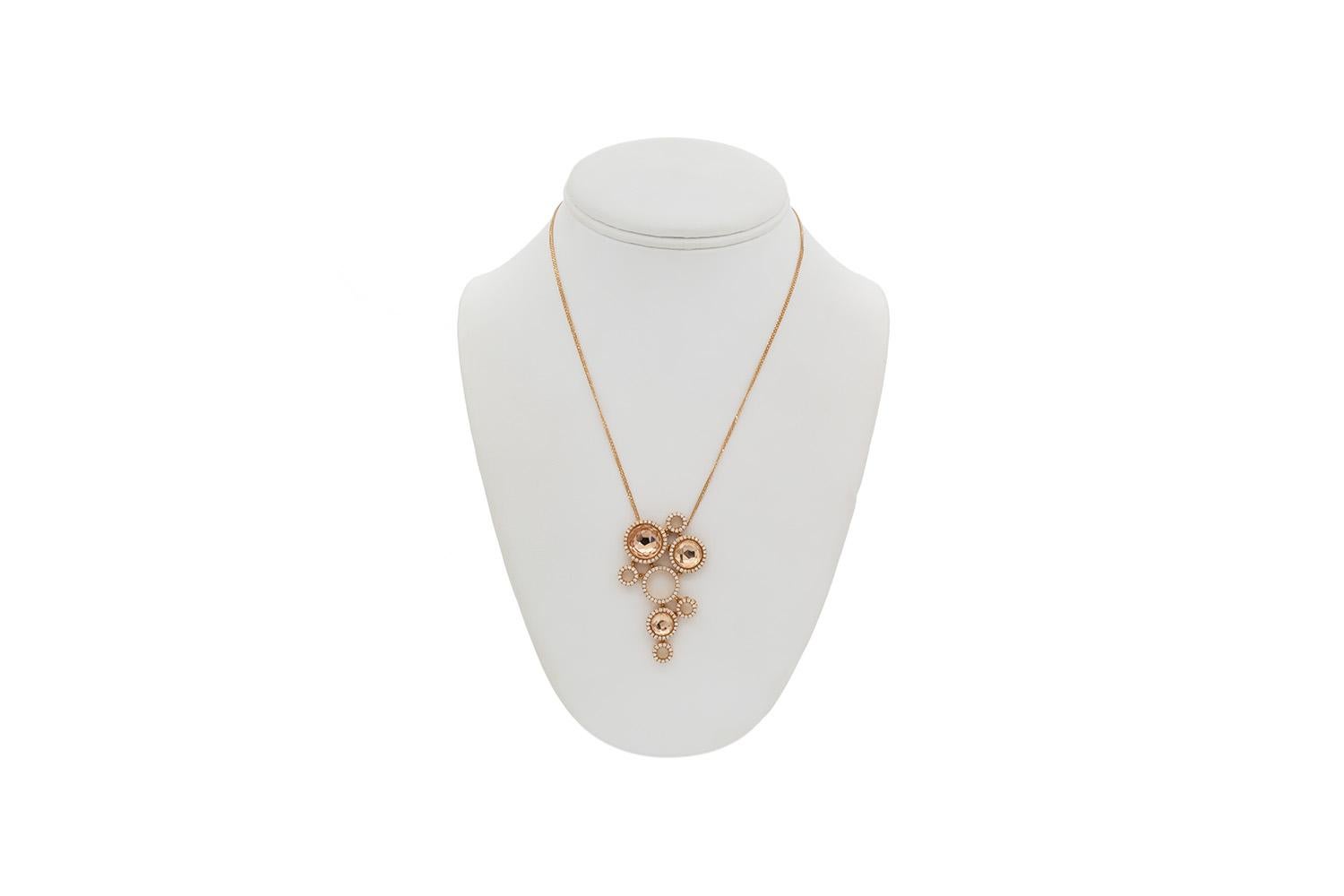 Contemporary Giovanni Ferraris 18k Rose Gold Diamond & Rose Cut White Sapphire Necklace For Sale