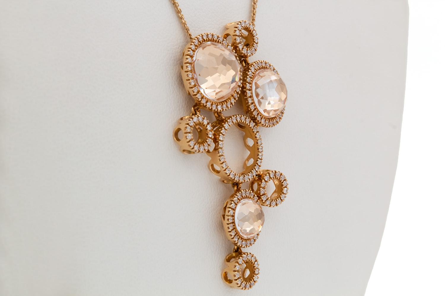 Giovanni Ferraris Collier en or rose 18 carats, diamants et saphirs blancs taille rose en vente 3