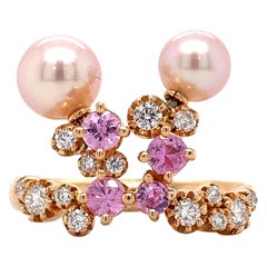 Giovanni Ferraris Bague en or rose 18 carats avec perle rose, saphir rose et diamant rond