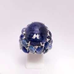 Giovanni Ferraris 18 Karat Gold, 43.8 Carat Blue Sapphire and Diamond Dome Ring