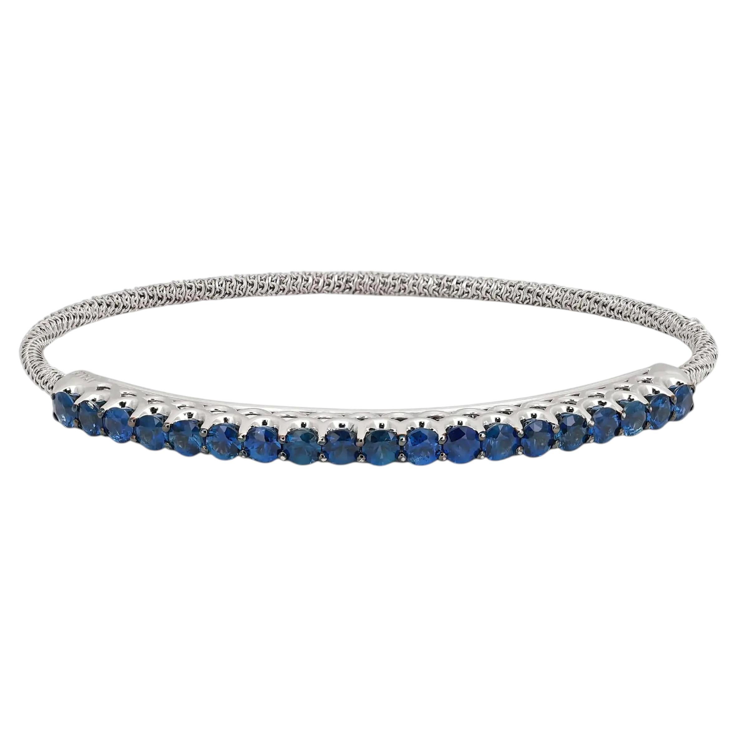 Giovanni Ferraris Blue Sapphire 2.60ctw Titanium Spring Bracelet 18K White Gold For Sale