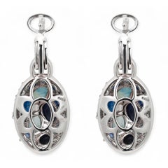 Giovanni Ferraris Blue Sapphire & Diamond Drop Earrings 18K White Gold