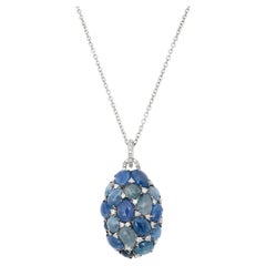 Giovanni Ferraris Diamond & Icy Blue Sapphire Pendant Necklace 18K White Gold