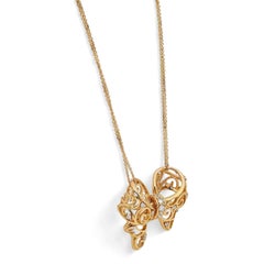 Giovanni Ferraris Filigree Bow Diamond Pendant Necklace 18K Yellow Gold 0.36ctw