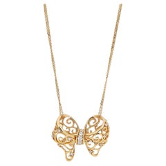 Giovanni Ferraris Filigree Bow Diamond Pendant Necklace 18K Yellow Gold 0.36ctw