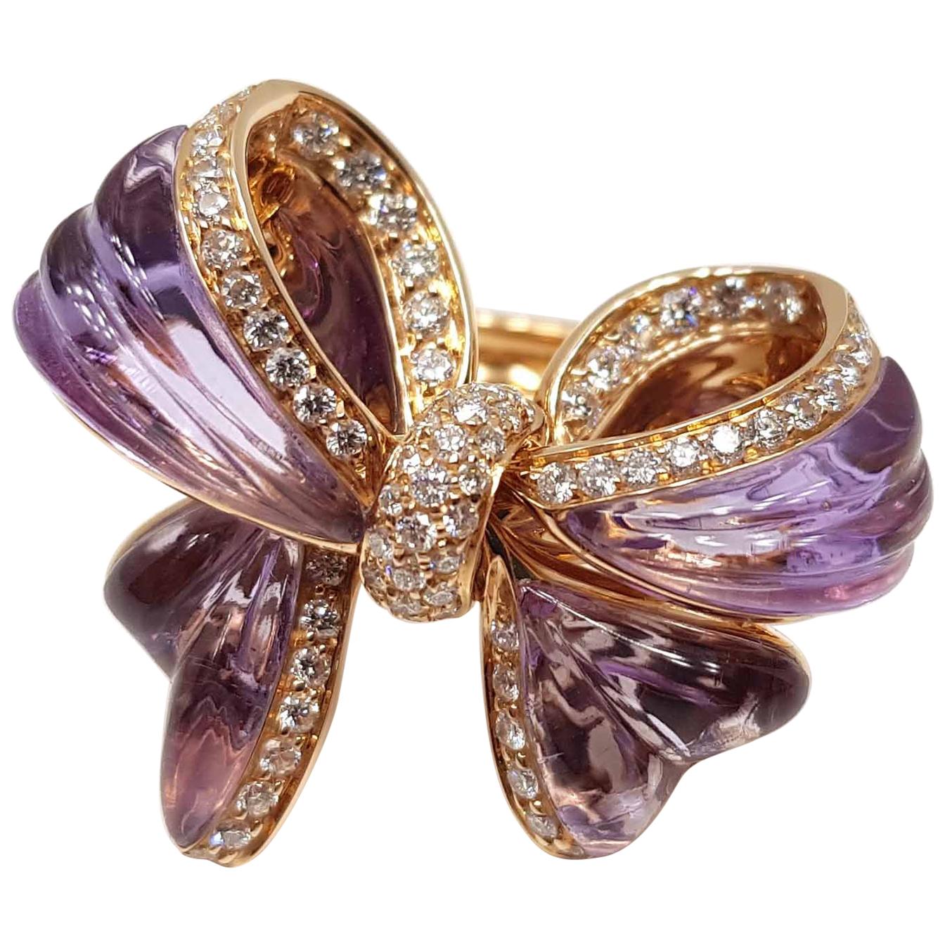 Giovanni Ferraris Italian Amethyst Diamond Gold Bow Ring