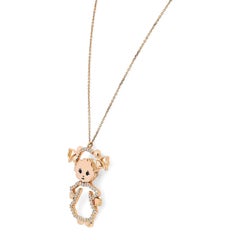 Giovanni Ferraris Little Girl Diamond Pendant Necklace 18K Rose Gold 0.28Ctw