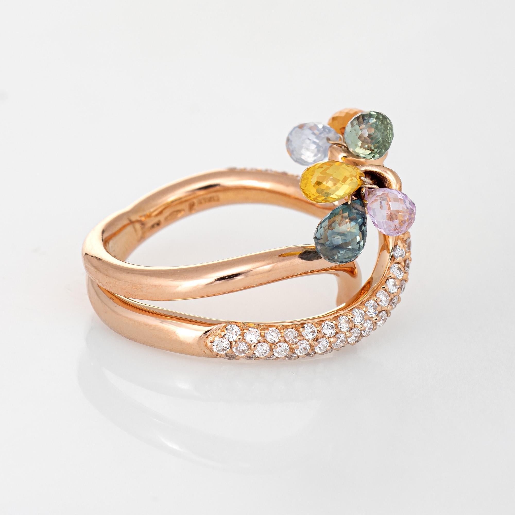 Modern Giovanni Ferraris Pave Diamond Ring Rainbow Sapphires 18k Rose Gold Estate For Sale