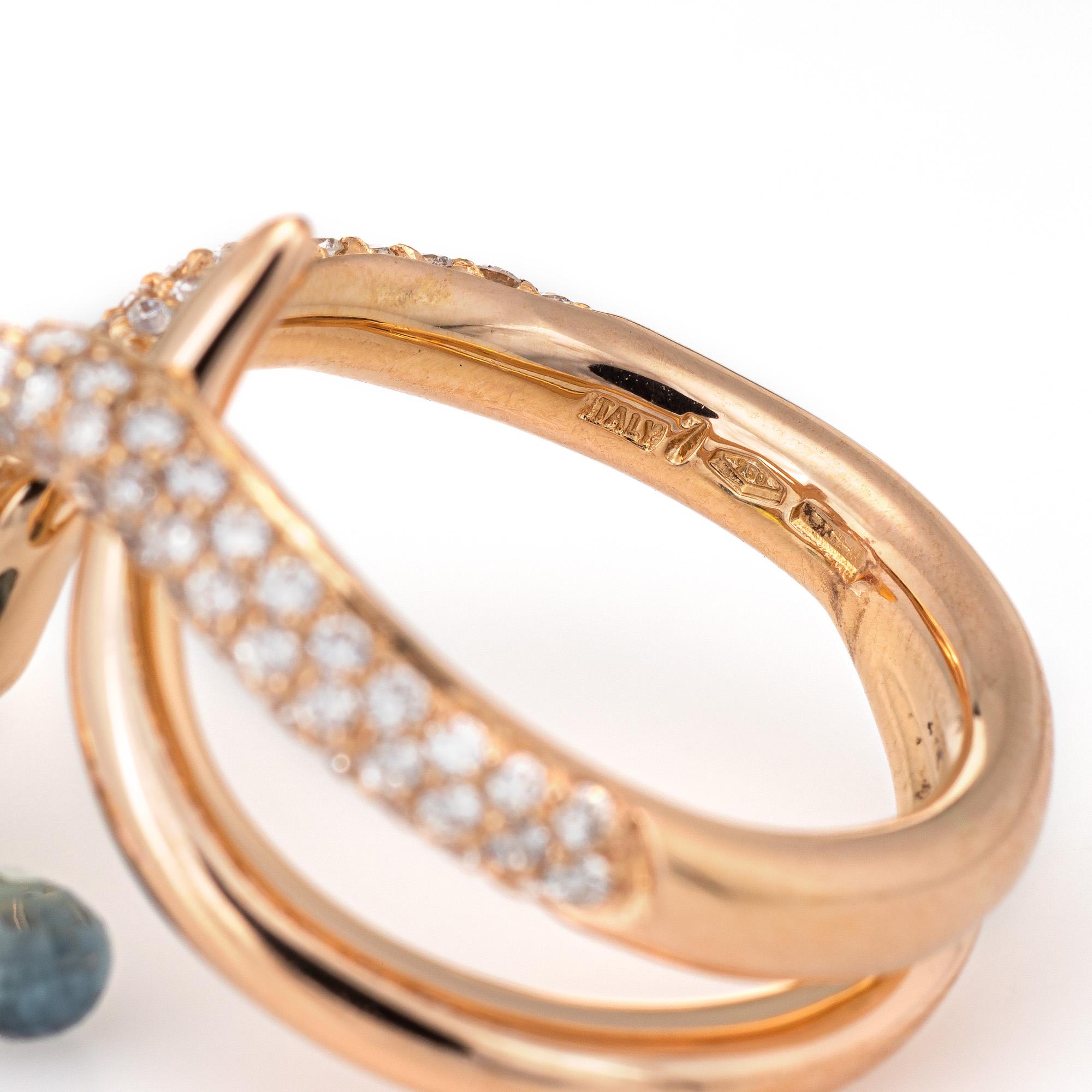 Women's Giovanni Ferraris Pave Diamond Ring Rainbow Sapphires 18k Rose Gold Estate For Sale