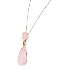 Giovanni Ferraris Pink Quartz & Diamond Pendant Necklace 18K Rose Gold