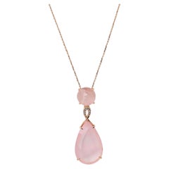Giovanni Ferraris Pink Quartz & Diamond Pendant Necklace 18K Rose Gold