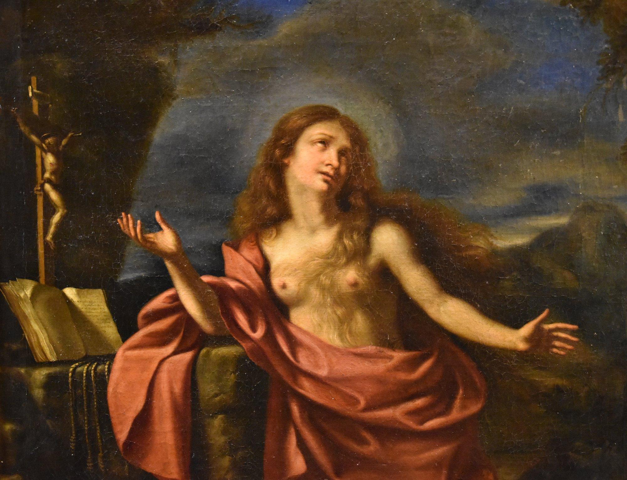 Mary Magdalene Guercino Paint 17th Century Oil on canvas Old master Religious For Sale 10