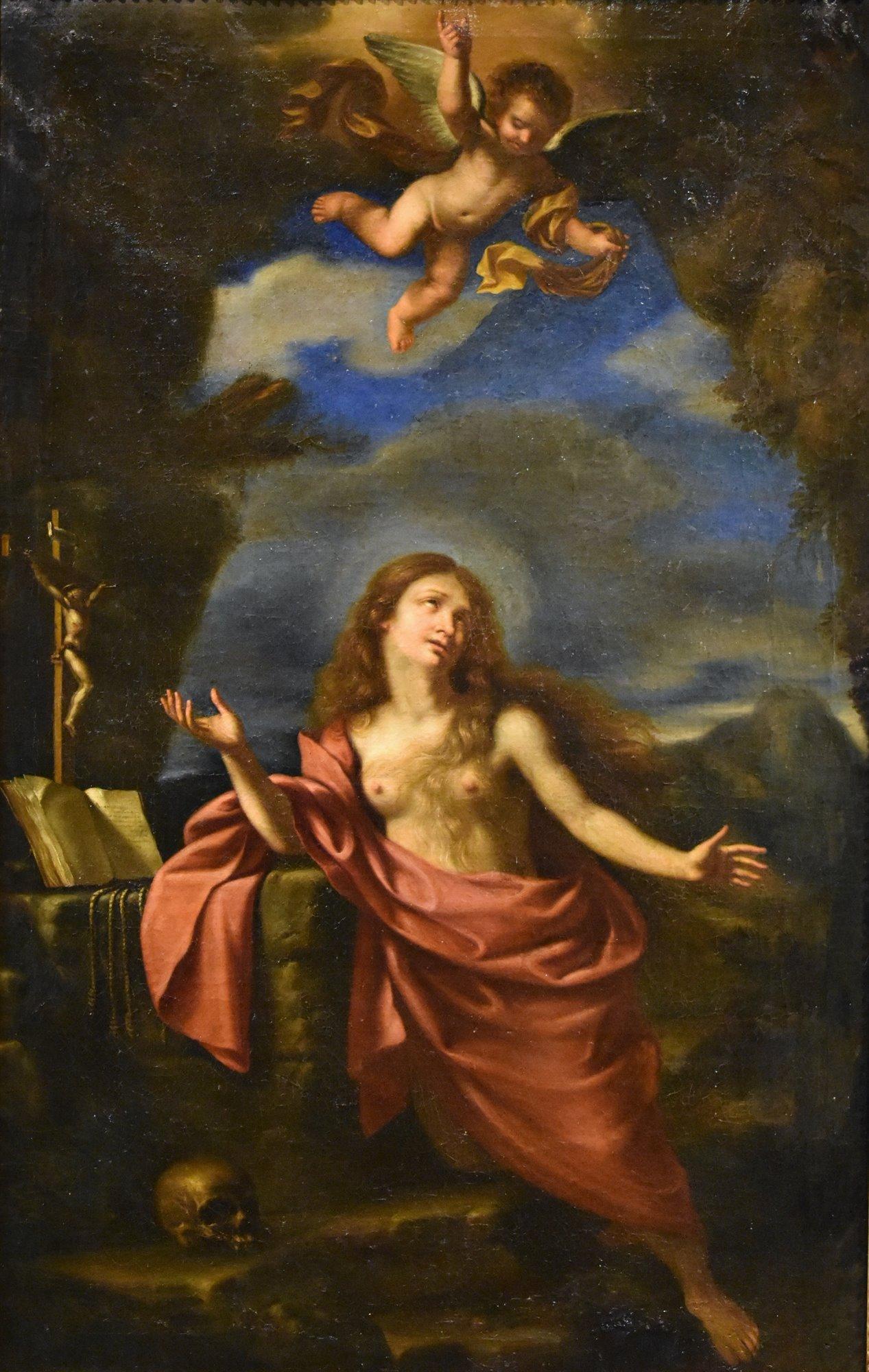 Mary Magdalene Guercino Paint 17th Century Oil on canvas Old master Religious - Painting by Giovanni Francesco Barbieri, Il Guercino (Cento, 1591 - Bologna, 1666) 