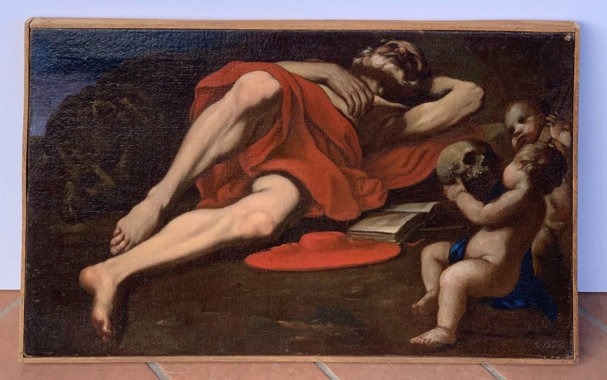 Pintor caravaggista italiano - Pintura de figuras del siglo XVII - San Jerónimo - Painting Barroco de Giovanni Francesco Barbieri (Il Guercino)