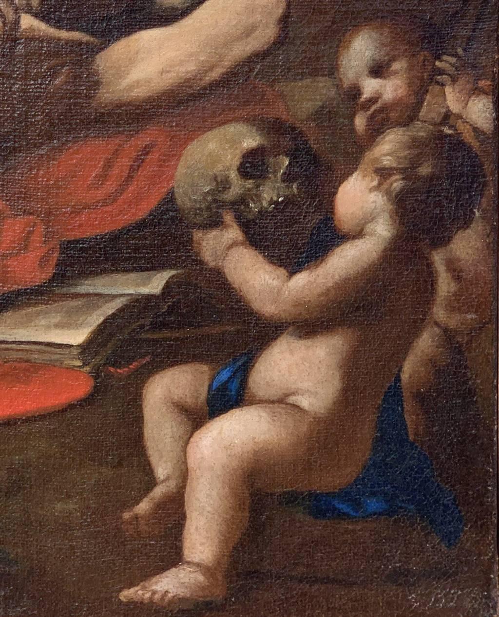 Pintor caravaggista italiano - Pintura de figuras del siglo XVII - San Jerónimo - Interior Painting Negro de Giovanni Francesco Barbieri (Il Guercino)