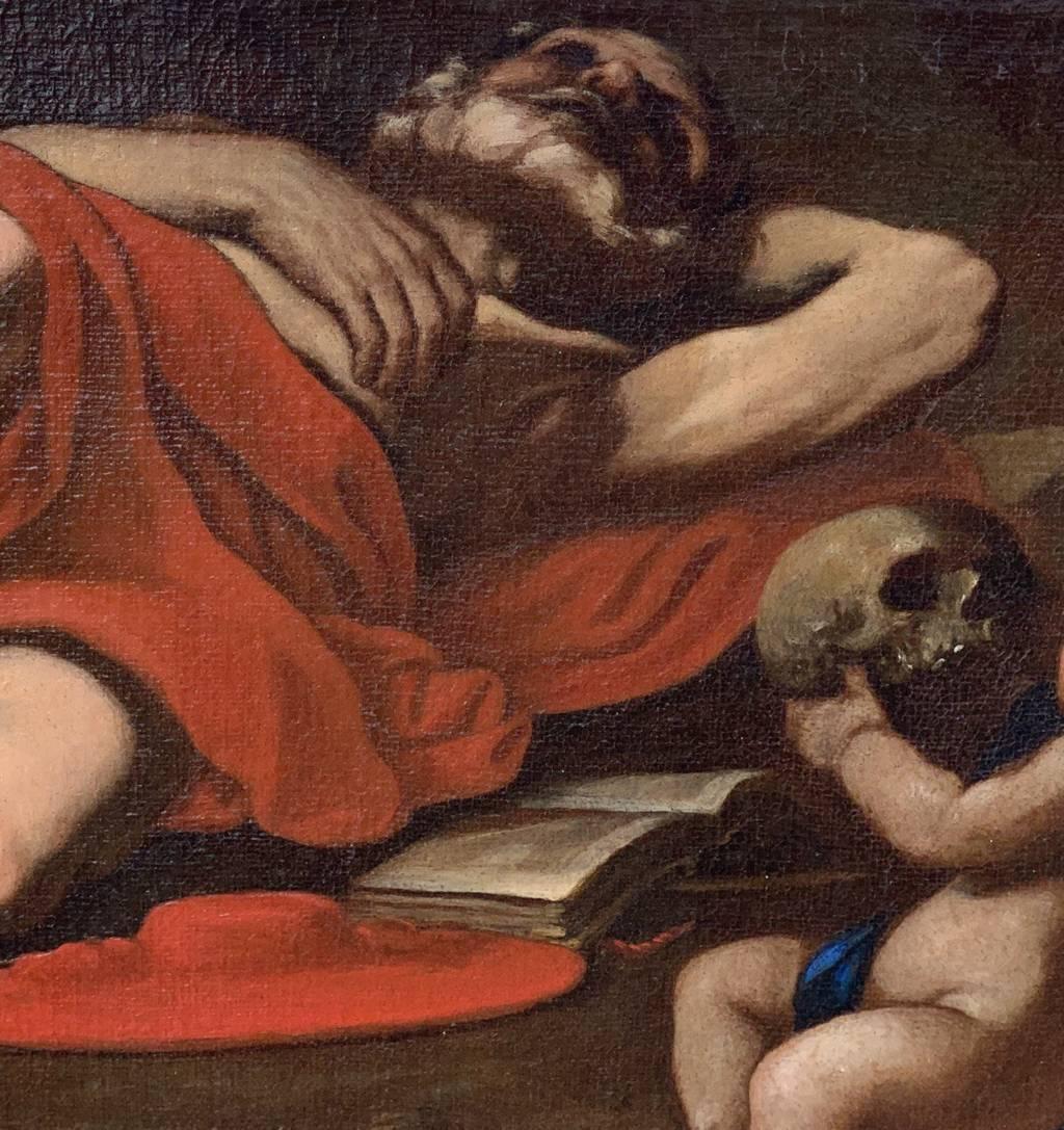 Pintor caravaggista italiano - Pintura de figuras del siglo XVII - San Jerónimo en venta 3