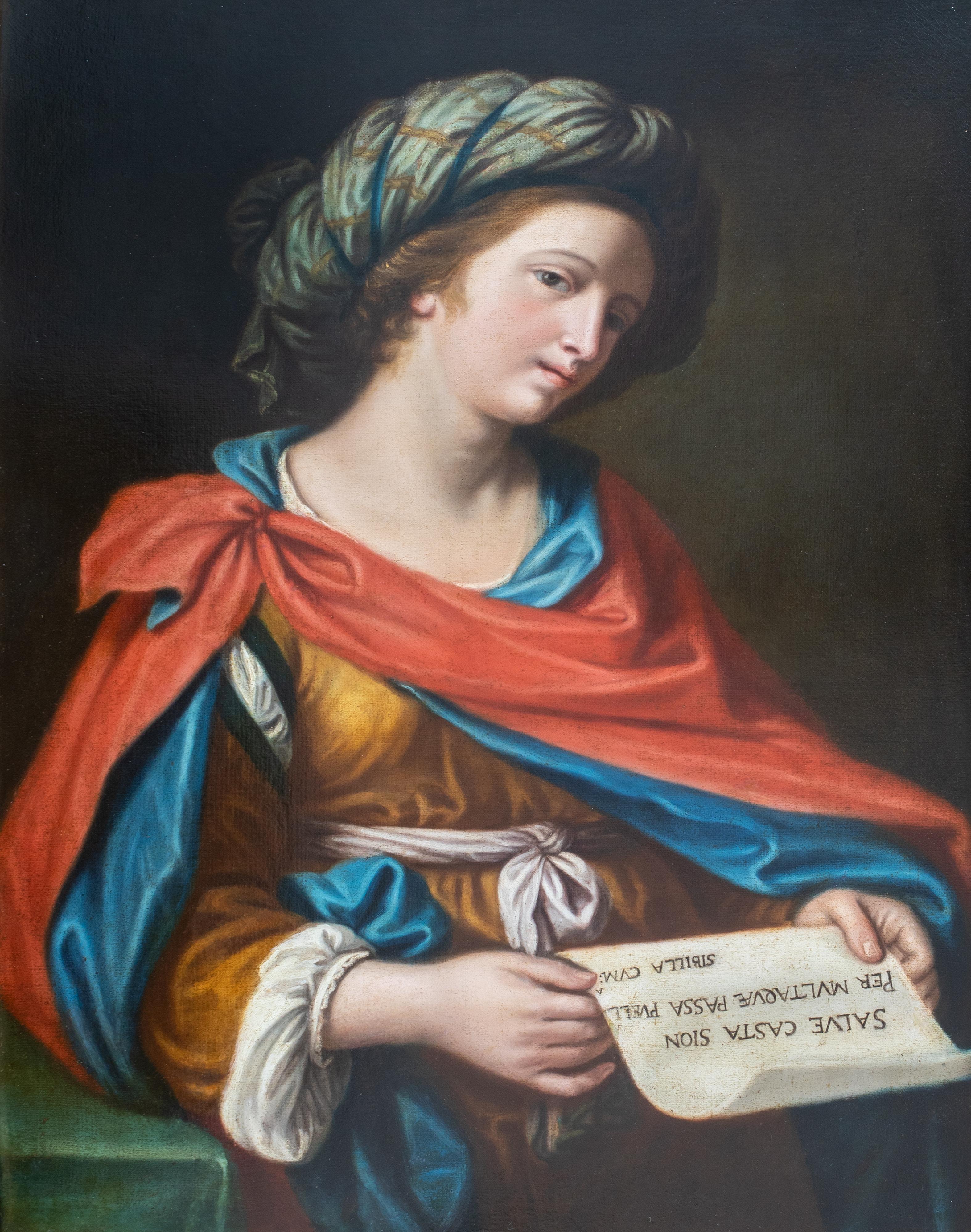 Portrait Of The Persian Sybil, 17th Century 

School of GUERCINO (1591-1666)

Large 17th Century Italian Old Master portrait of the Persian Sybil, oil on canvas. Excellent quality and condition depiction of the Persian mystic and oracle presented in