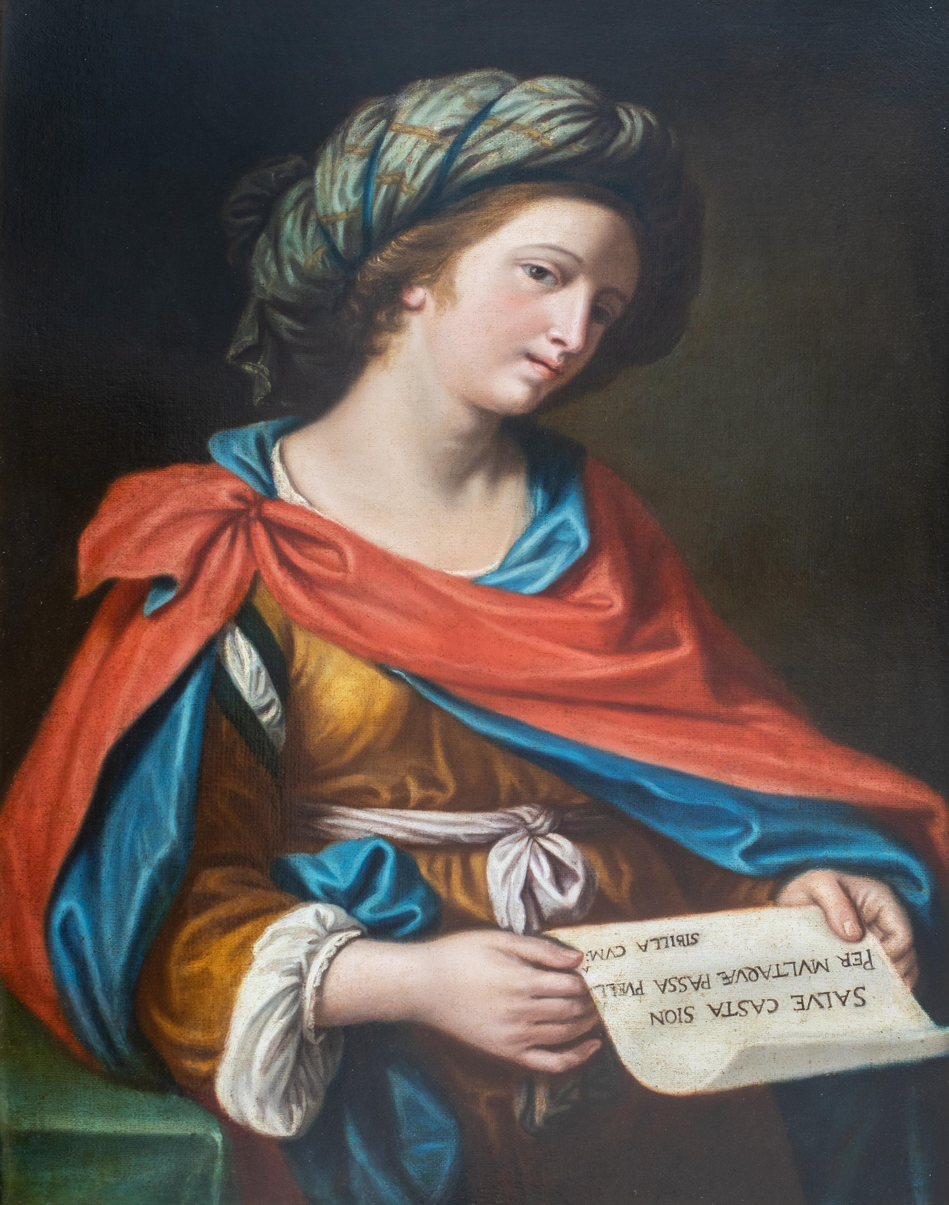 Ritratto della Sibilla persiana, XVII secolo   Scuola di GUERCINO (1591-1666) - Portrait Painting Nero di Giovanni Francesco Barbieri (Il Guercino)