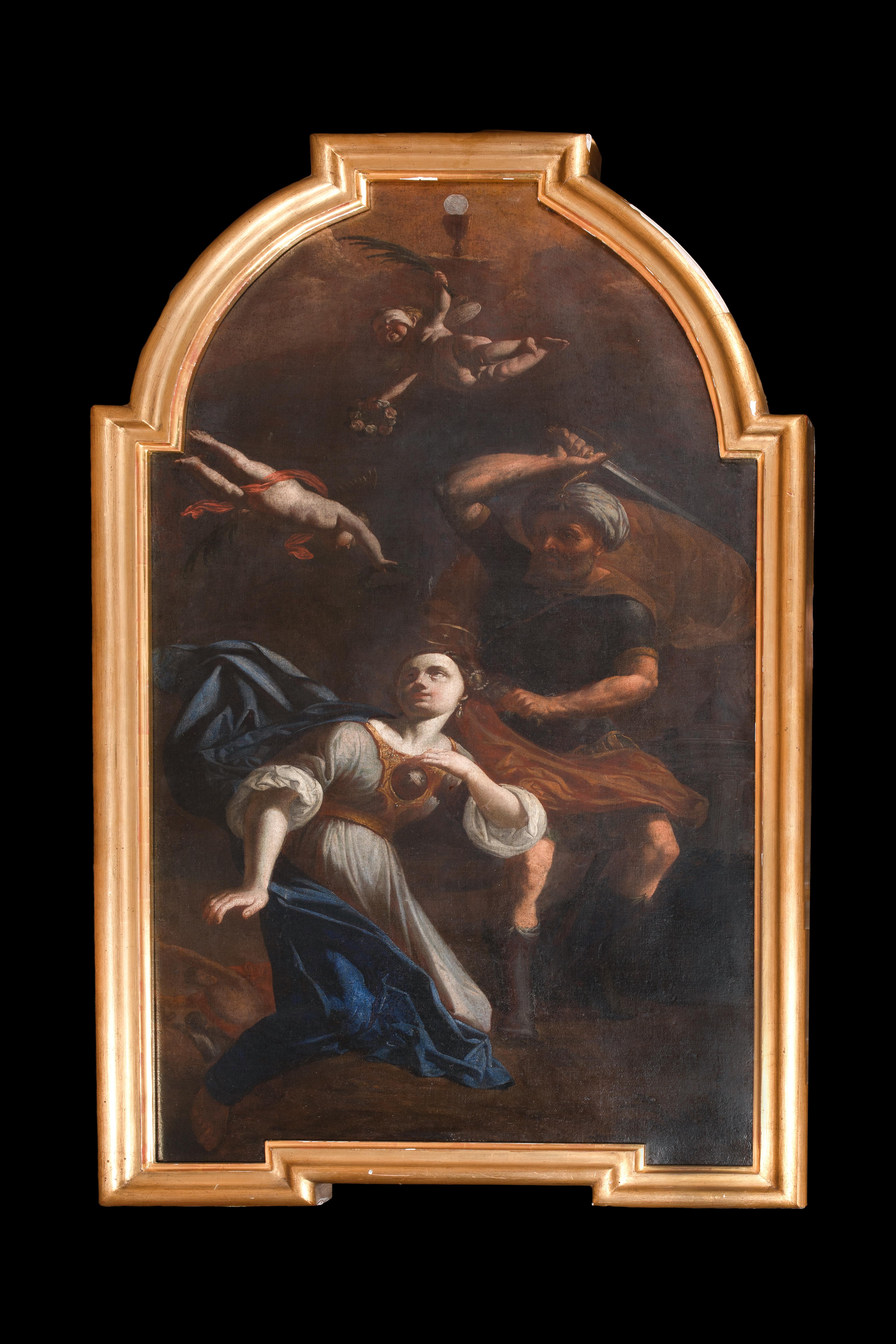 El martirio de Santa Bárbara, siglo XVII  ESCUELA DEL GUERCINO (1581-1666) - Portrait Painting Negro de Giovanni Francesco Barbieri (Il Guercino)